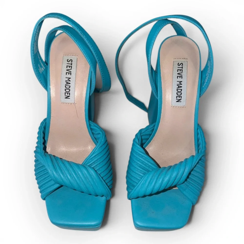 Steve Madden Thea Turquoise Blue Ruched Twist Platform Block Heels Womens 6M